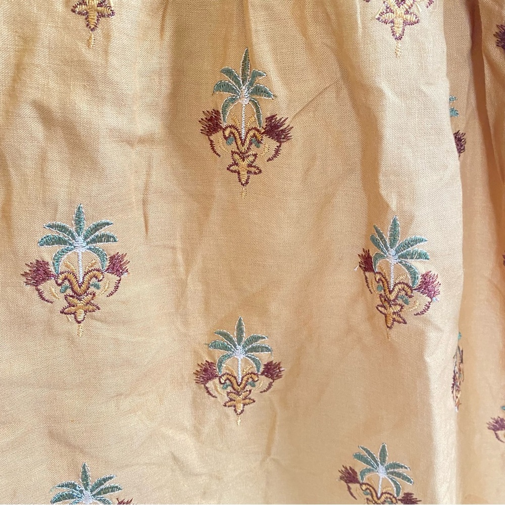 Farm Rio Sand Linen Blend V-Neck Cutout A-Line Midi Dress L NWT Anthropologie - Picture 6 of 7